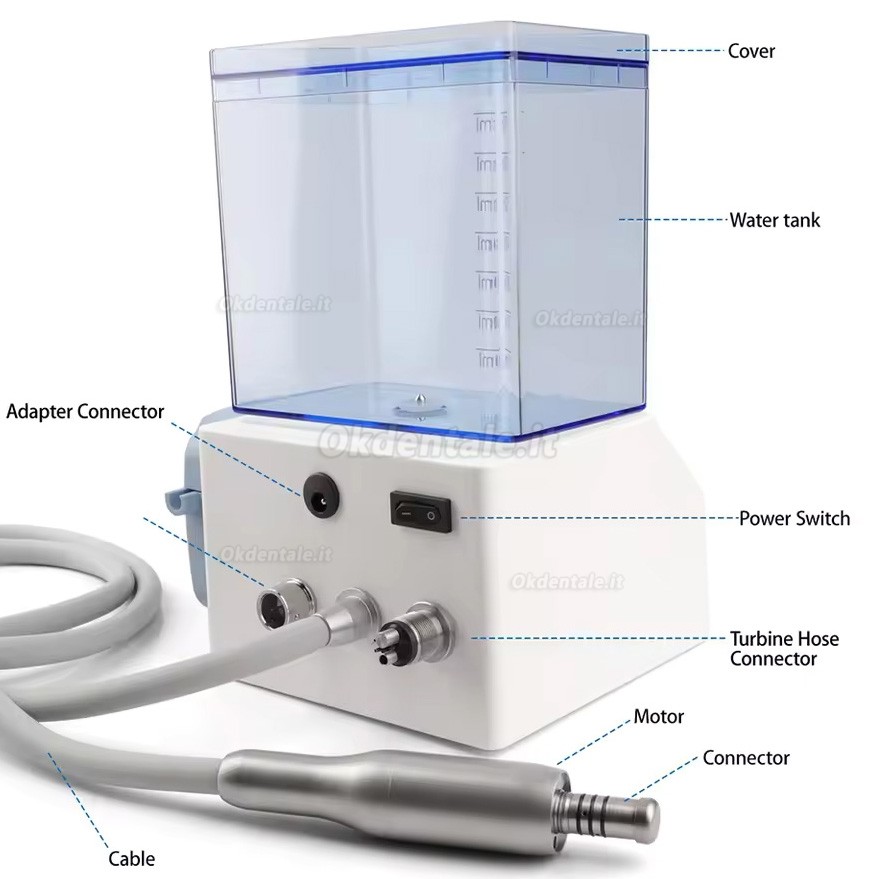 Micromotore elettrico dentale senza spazzole con serbatoio dell'acqua e pompa peristaltica